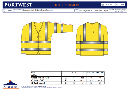 Jacheta Hi-Vis antistatica si ignifuga, portocaliu, regular, Bizflame Essential, Portwest
